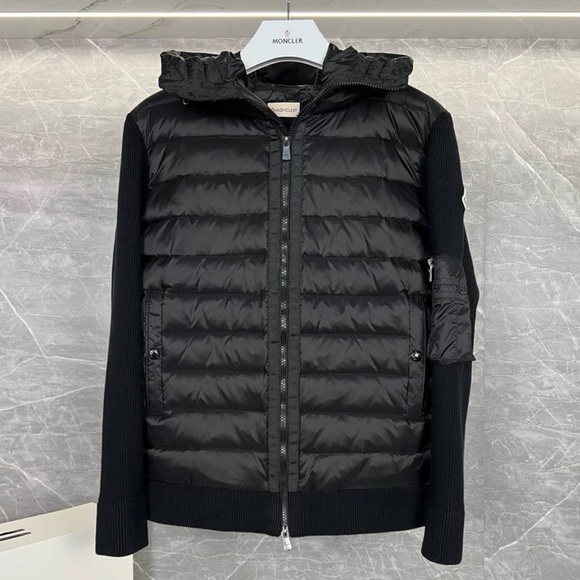 Moncler Men's Wool Stitching Hooded Knit Men's Down Jacket Coat - Picture 1 of 6